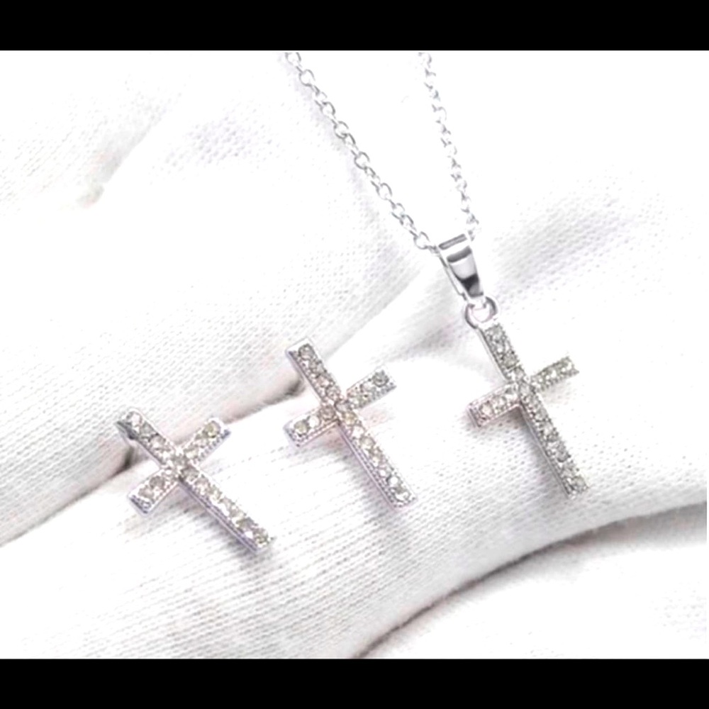 COPY - CZ Earring and Necklace Cross Set